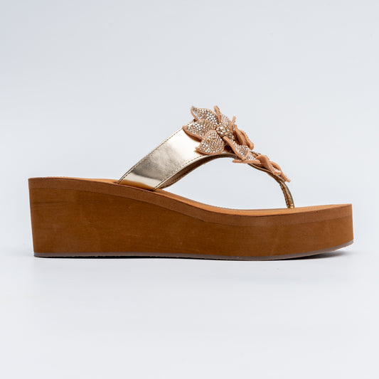 Blossom Rhinestone - Gold Platform Slip-On