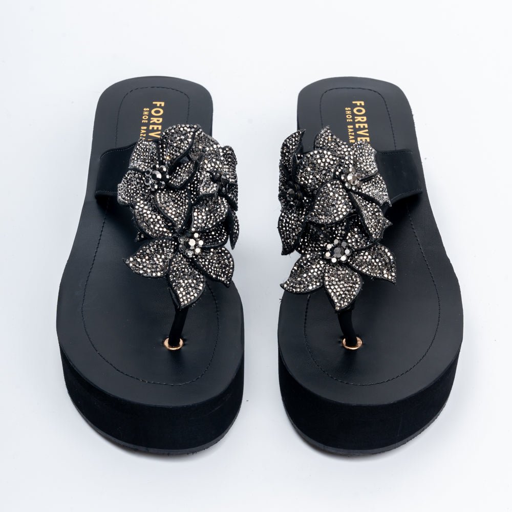 Blossom Rhinestone - Black Platform Slip-On - view 4