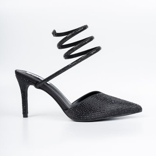 No Strings Attached - Black Rhinestone Pencil Heels