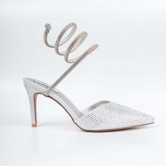 No Strings Attached - Silver Rhinestone Pencil Heels