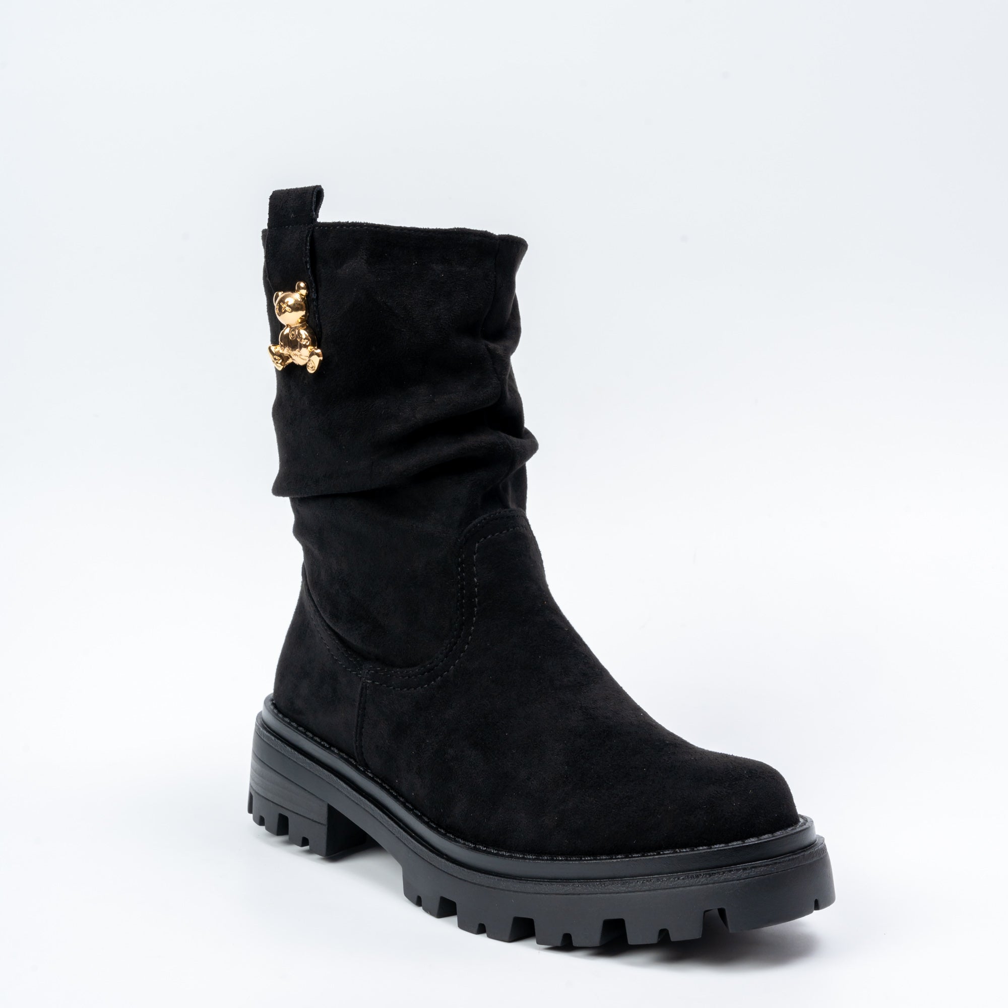 Gold Bear Charm - Black Suede Boots - view 2