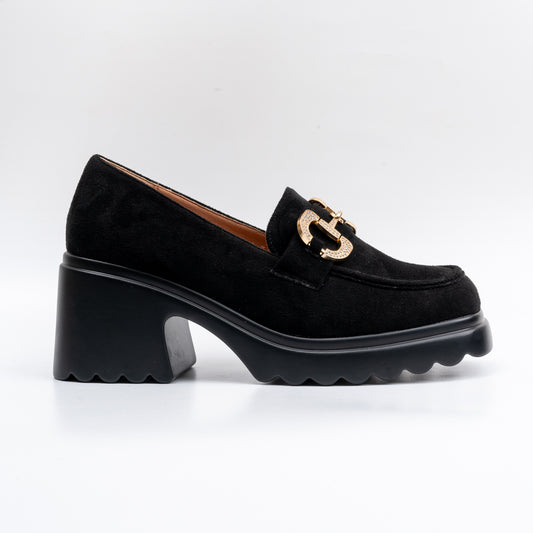 None Of Your Business - Black Block Heel Loafers