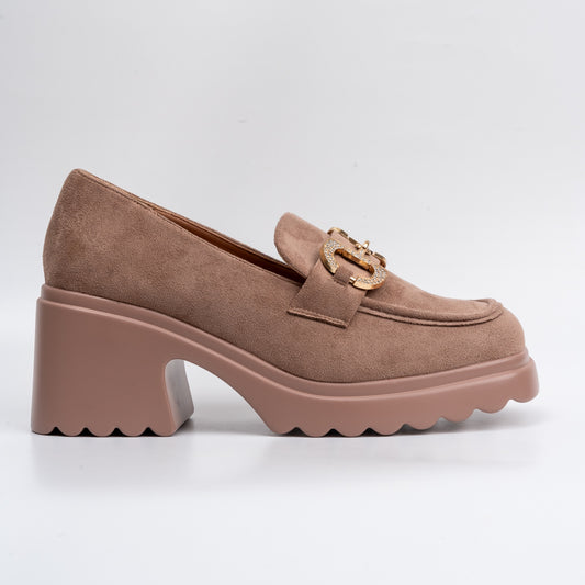 None Of Your Business - Brown Block Heel Loafers