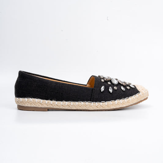 Diamante Flora - Black Embellished Partywear Loafers