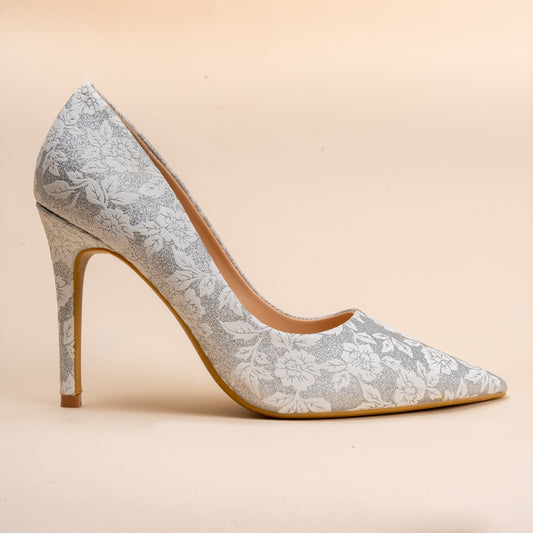 Floral Aura - Silver Partywear Pumps