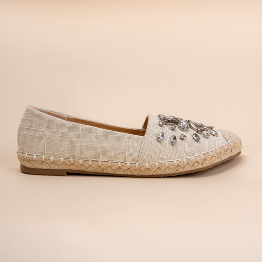 Diamante Flora - Beige Embellished Partywear Loafers