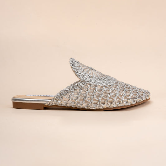 Dear Diana - Silver Crochet Mules