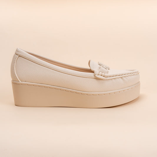 She Means Business - Beige Platform Heel Loafers