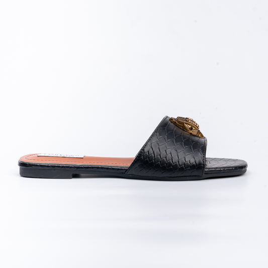 Dracarys - Black Faux Snake Skin Flats