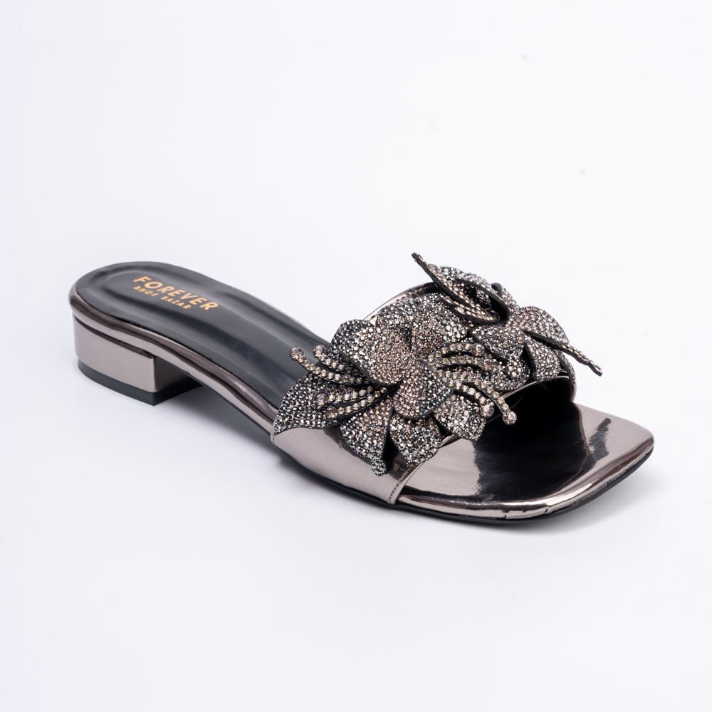 Flowers From Hell 2.o - Gun Metal Elegant Small Heel Slipper - view 2