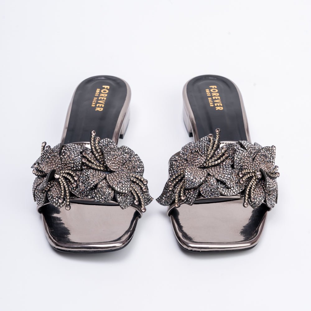 Flowers From Hell 2.o - Gun Metal Elegant Small Heel Slipper - view 4