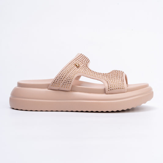 Eleven On Ten - Beige Casual Slipper with Rhinestones