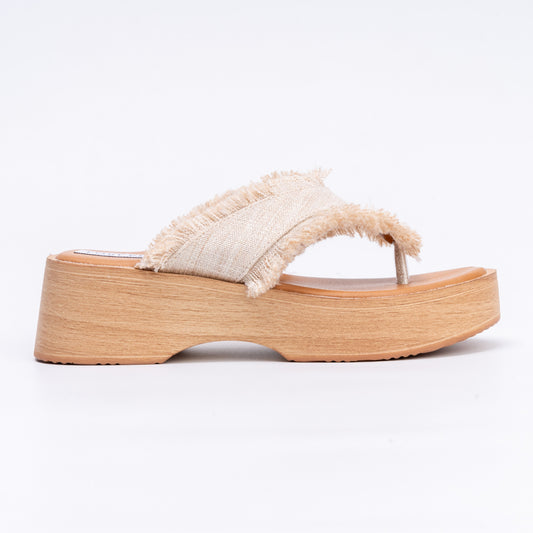 Denim Drift - Beige Casual Thong Slipper