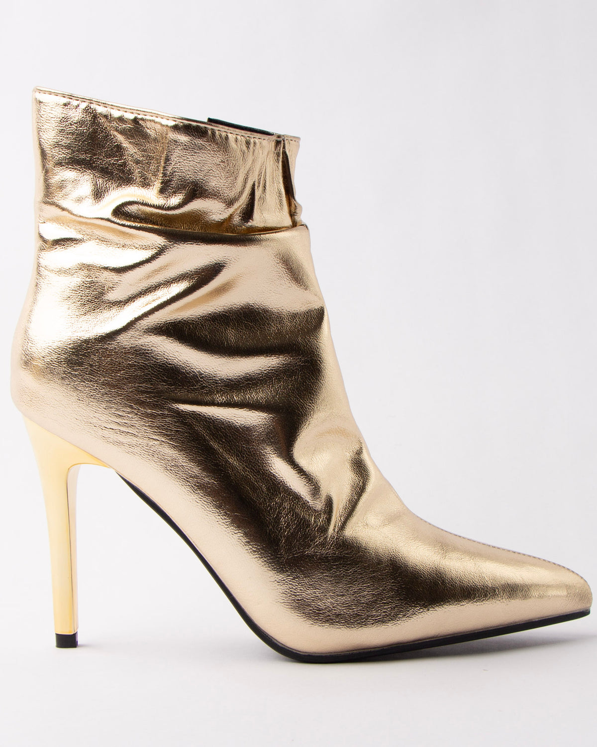 Scrunch Hour - Gold Ruched Ankle Boots