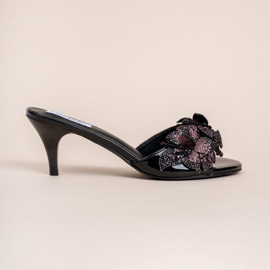 Flowers From Hell - Black Small Pointed Heels