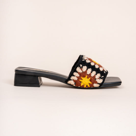 Bohemian Bliss - Black Crochet Slide-on