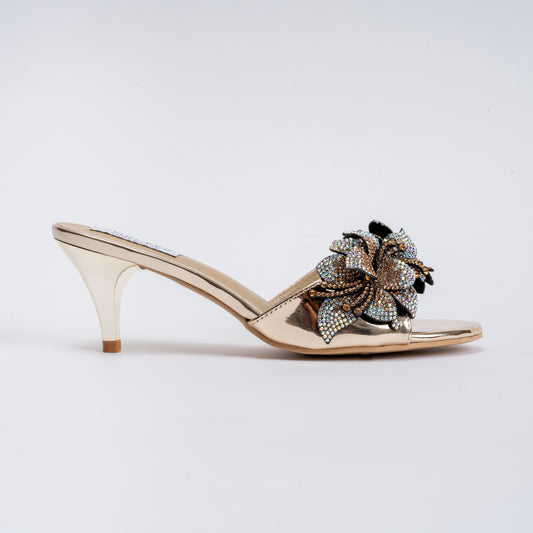 Flowers From Hell -Gold Small Pointed Heels
