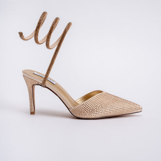 No Strings Attached - Gold Rhinestone Pencil Heels