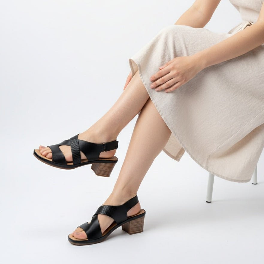 Lunar Straps - Black Block Heel Sandal