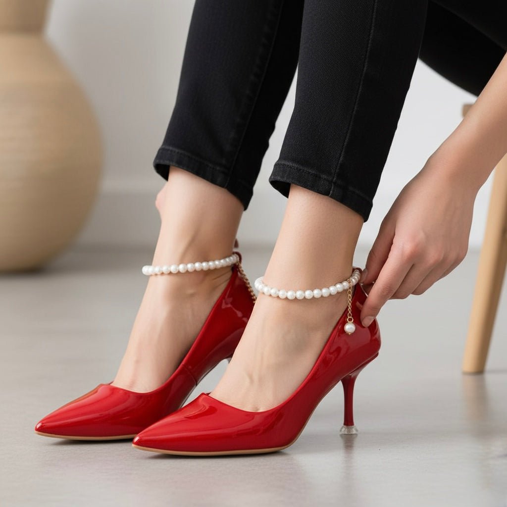 Pearl Poise - Red Anklet Pumps