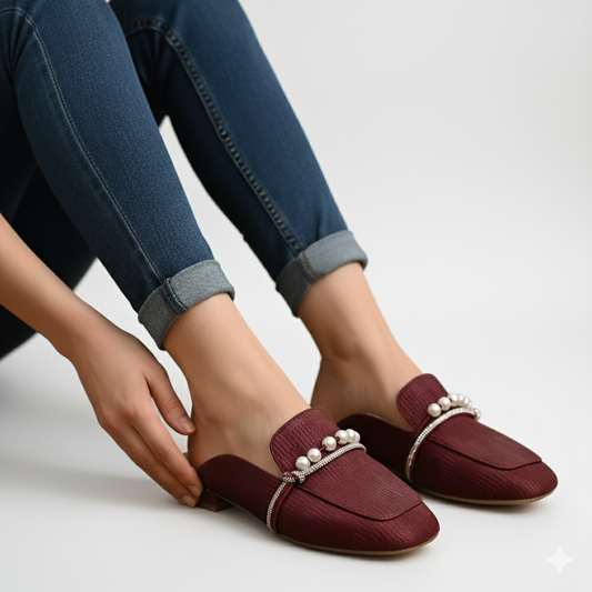 Aria Pearl - Maroon Casual Mules