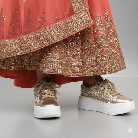 Pearl Play - Gold Fashion Sneakers