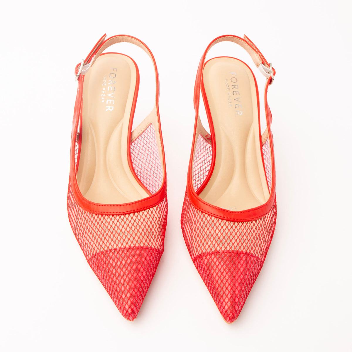 Red pumps for women, both shoes from the front