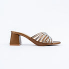 Bronze block heel mules for women with cushioned footbed, side view