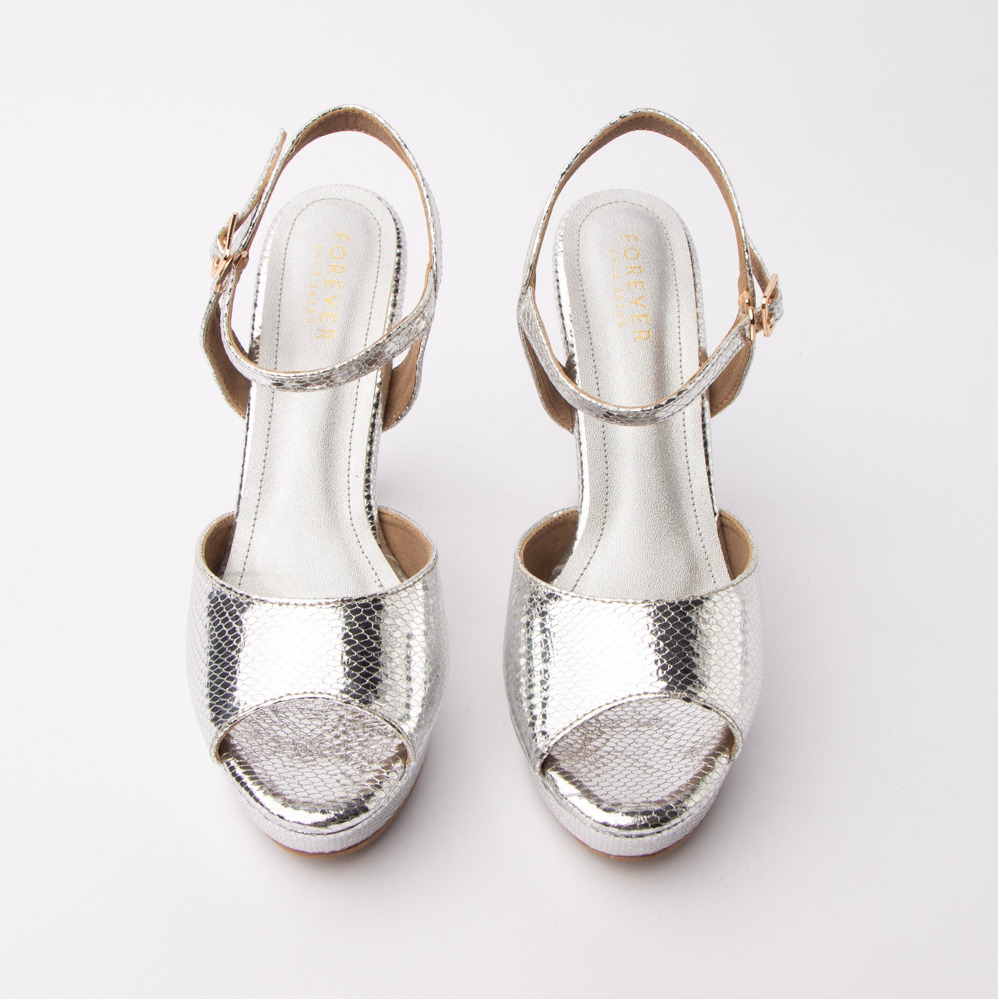 Silver peep toe platform heels for women – Forever Shoe Bazar