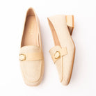 Beige woven loafers for women with a cushioned footbed