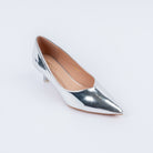 Silver pumps styled for party wear