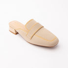 Beige knit loafer mules styled for casual wear