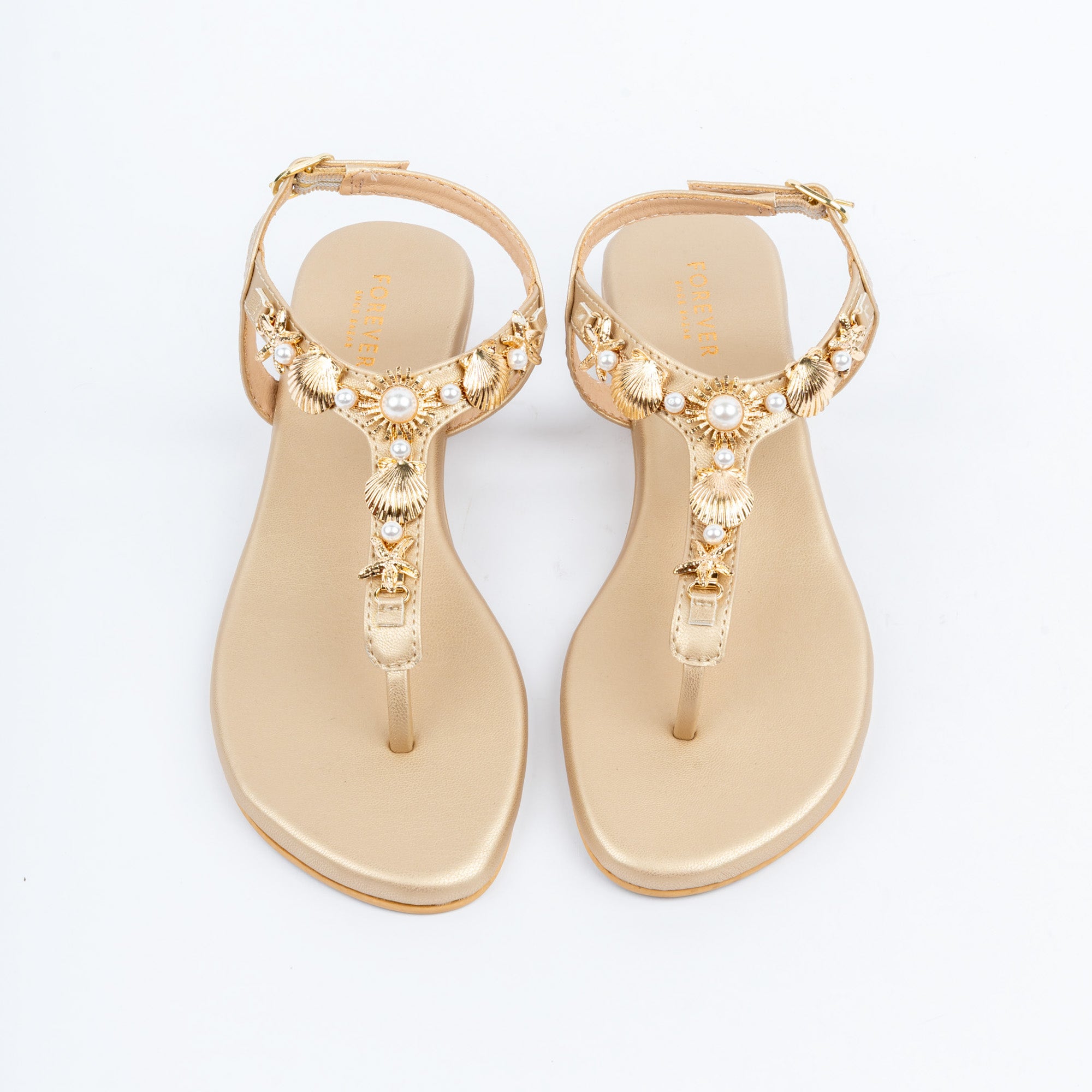 Gold flat sandals for women – Forever Shoe Bazar