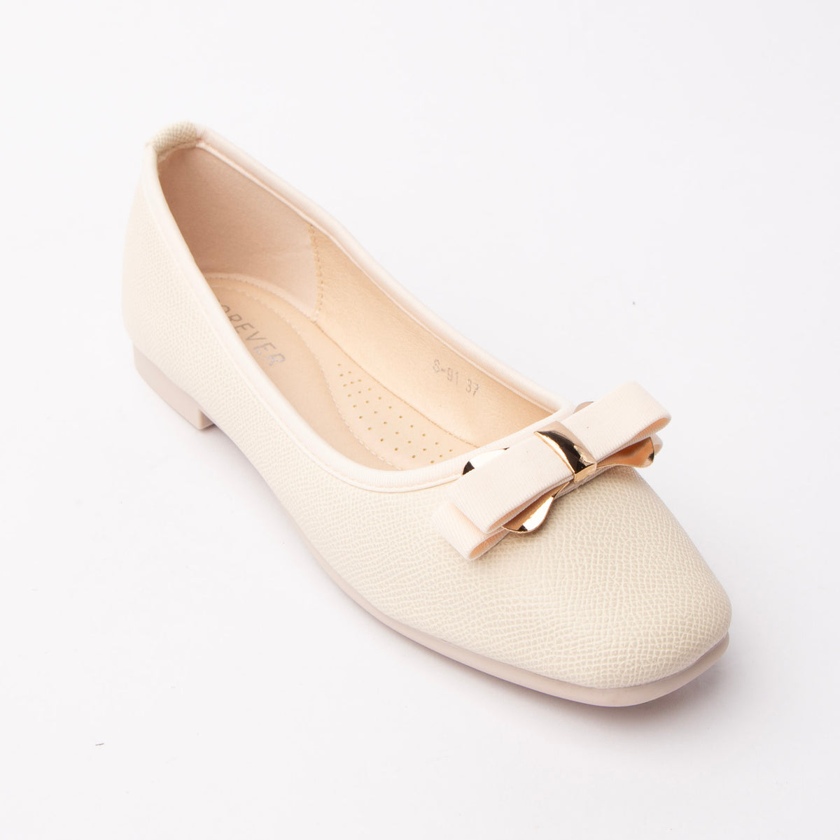 Beige bow ballerina flats for women - Forever Shoe Bazar