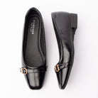 Black buckle ballerinas for women with a cushioned footbed