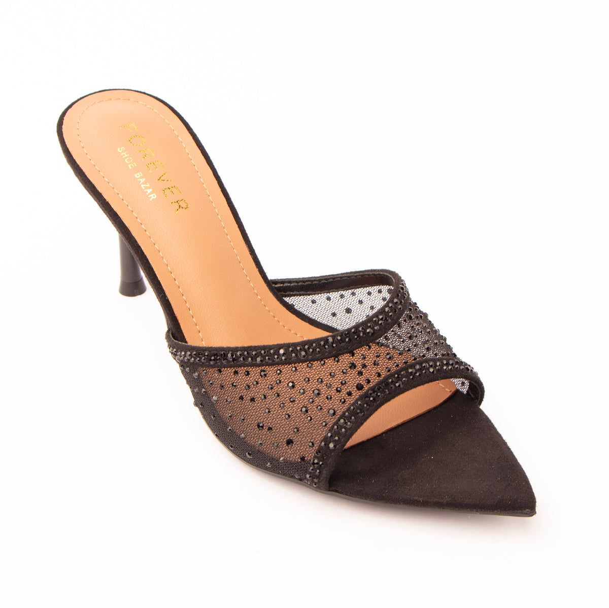 Black mules for women, three-quarter view