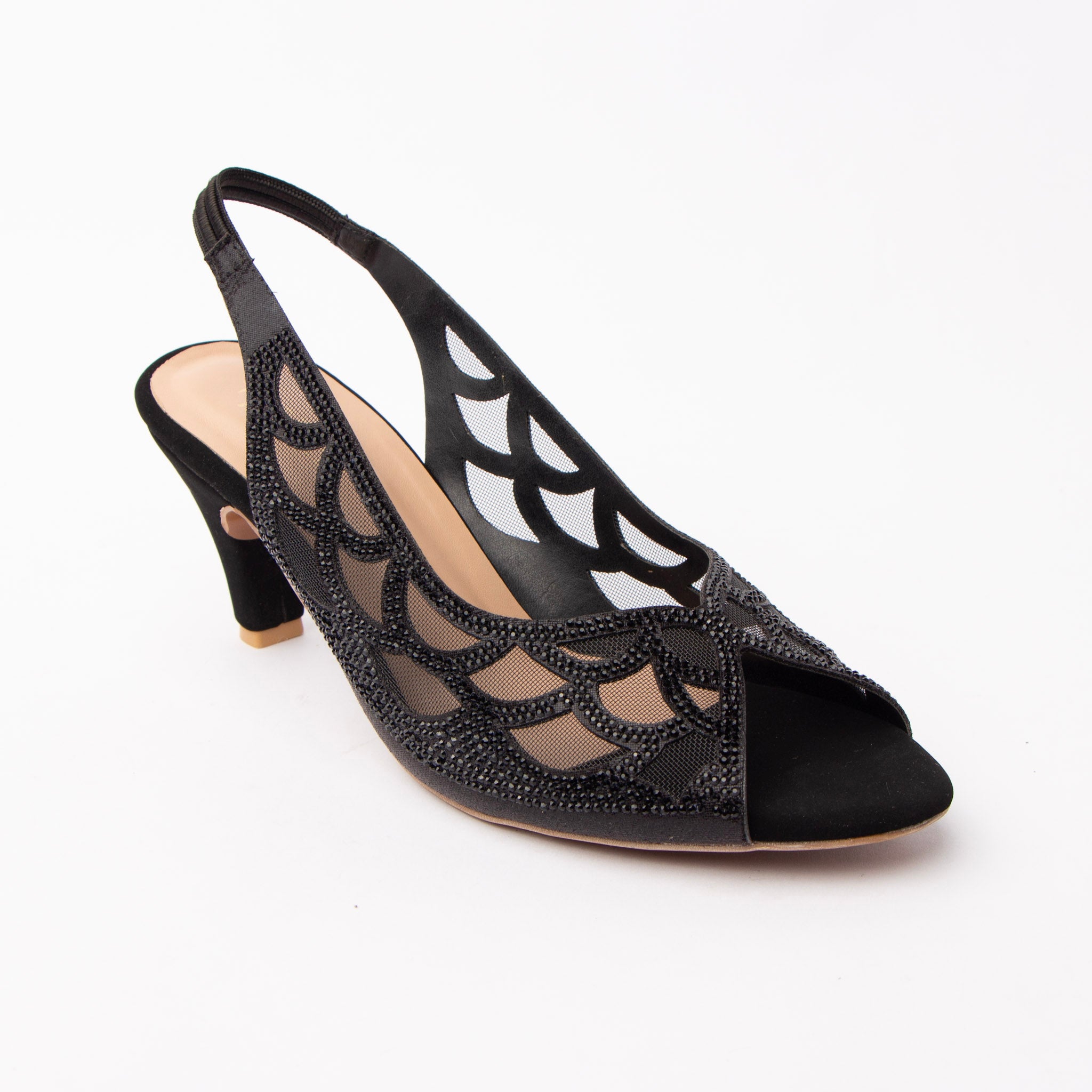 Black embellished slingback pumps styled for party wear