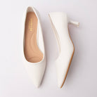White pointed kitten heels for women with a cushioned footbed