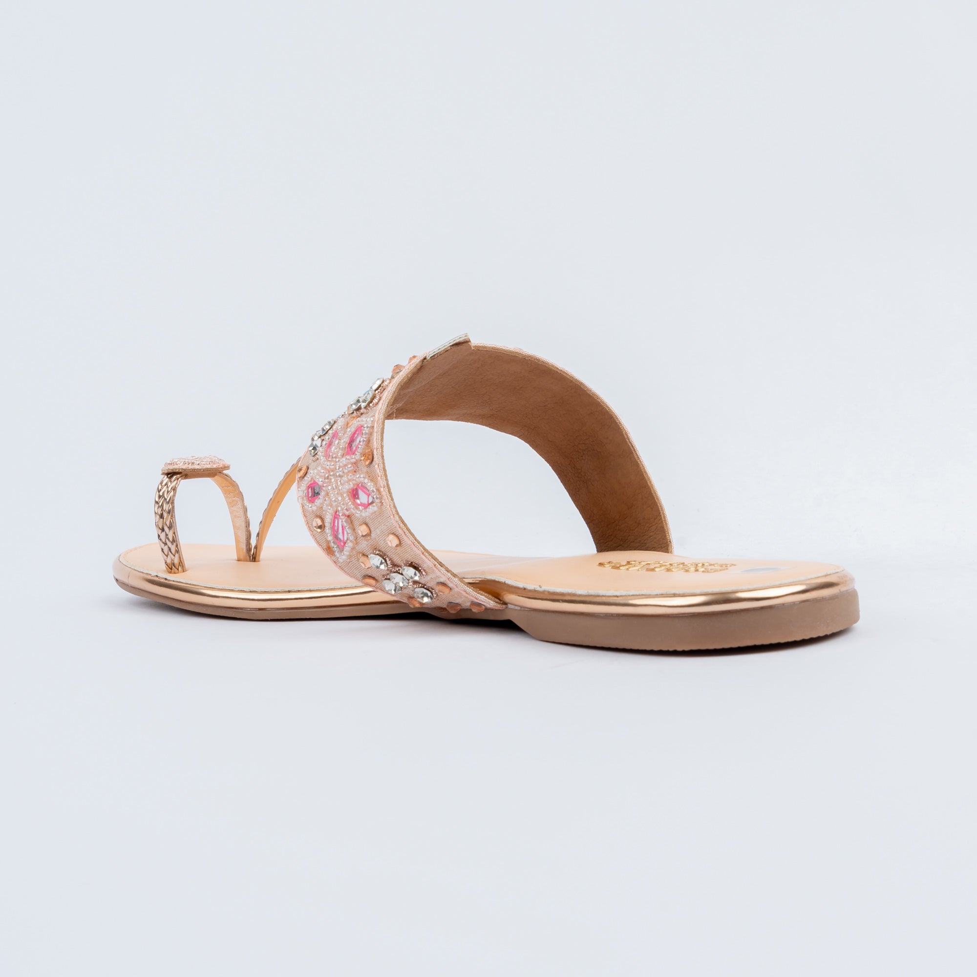 Champagne flats for women with cushioned footbed, side view