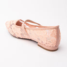 Pink Mary Janes for women, back view showing the heel
