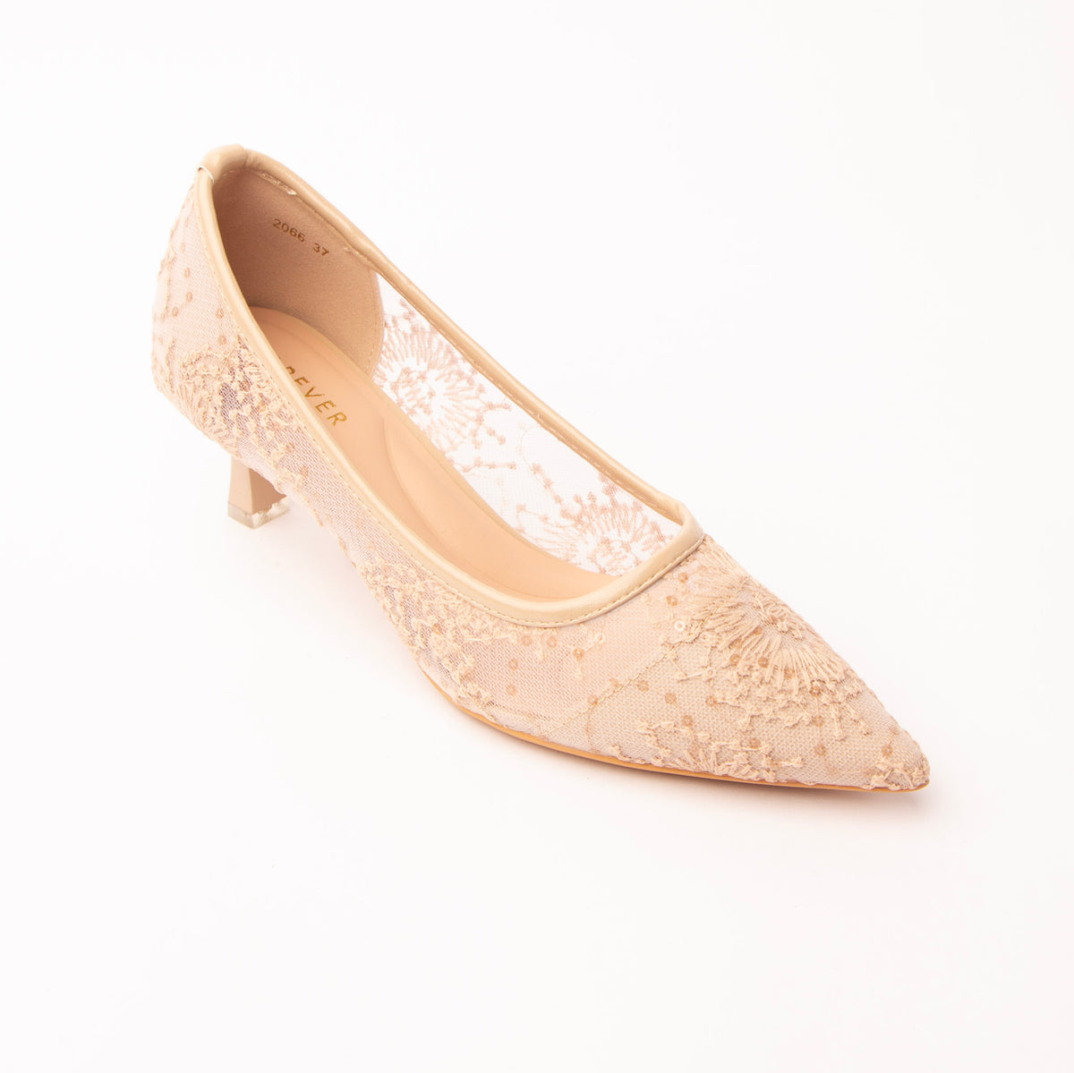 Khaki embroidered mesh pumps styled for casual wear