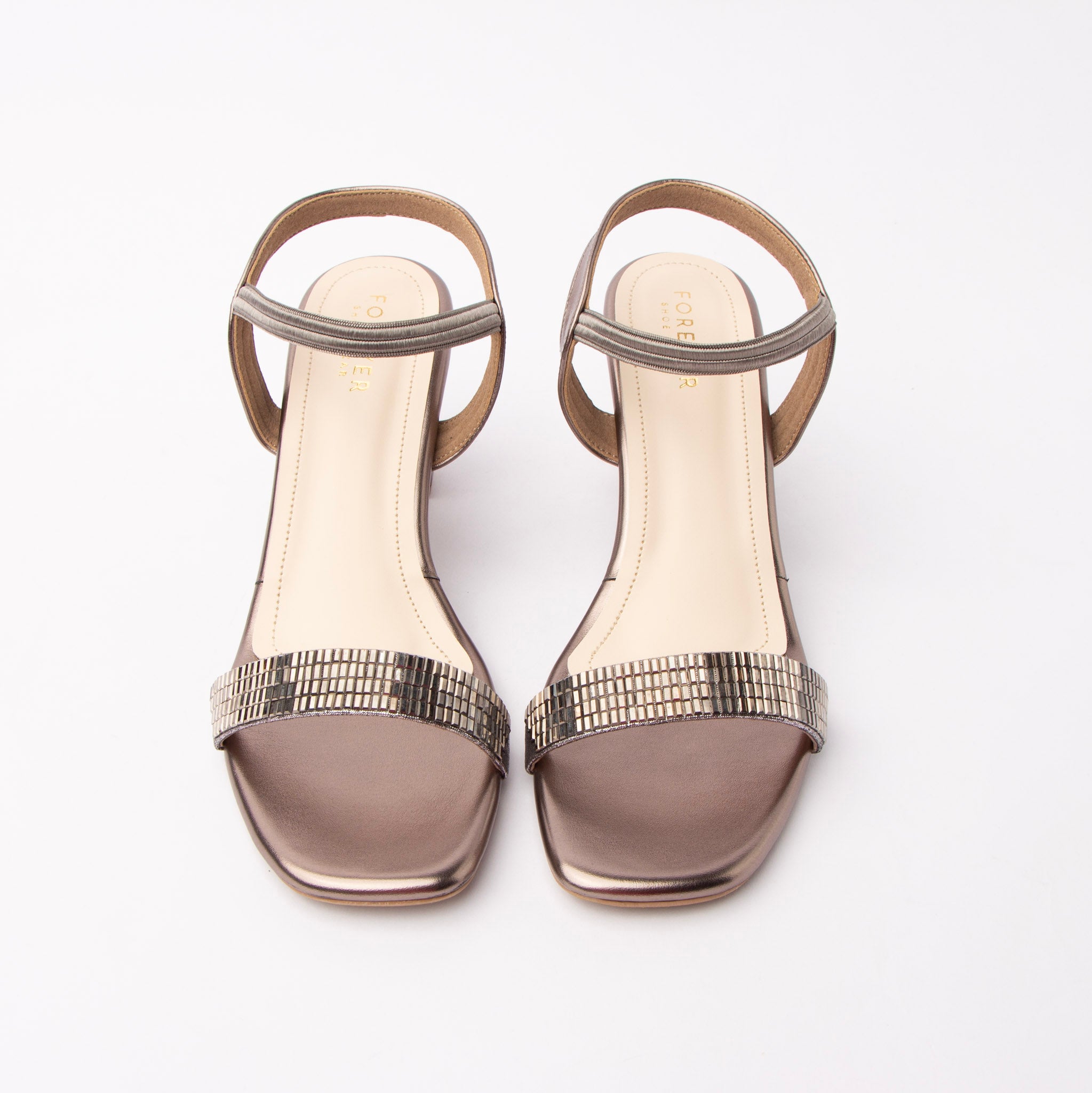 Grey embellished block heel sandals for women – Forever Shoe Bazar