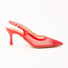 Red pumps for women, side view