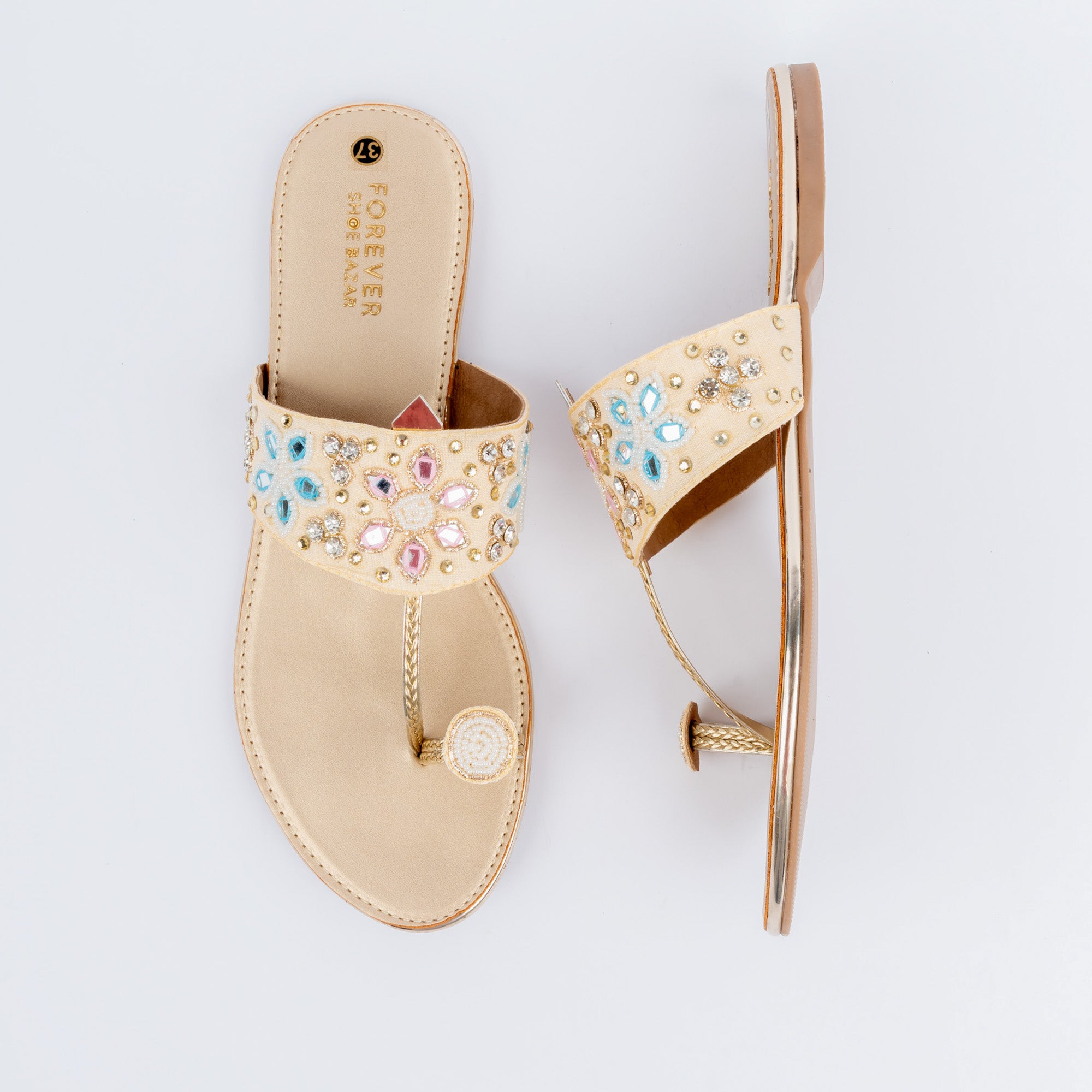 Gold toe ring embellished flats for women – Forever Shoe Bazar