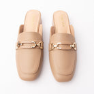 Khaki horsebit loafer mules styled for everyday wear