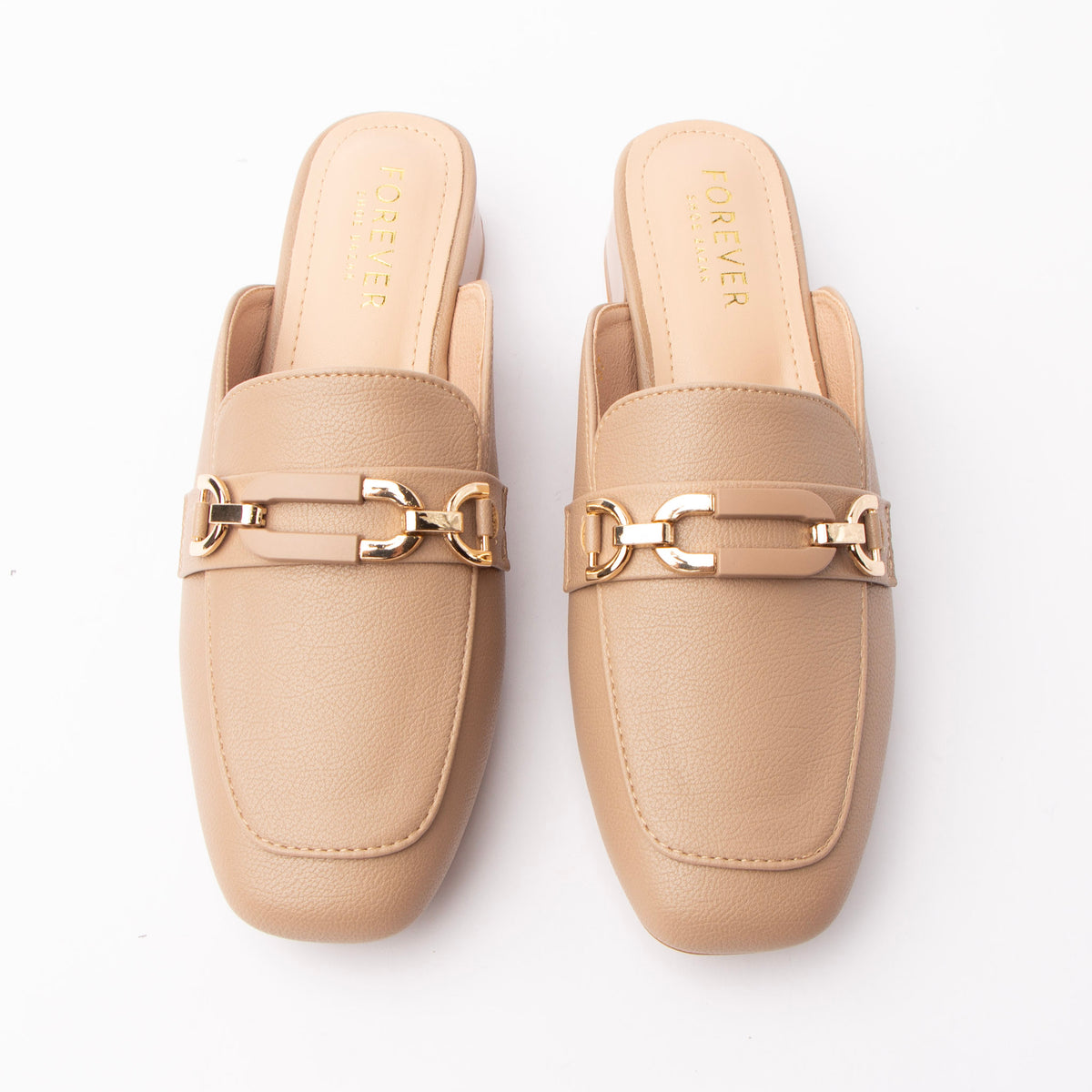 Khaki horsebit loafer mules styled for everyday wear