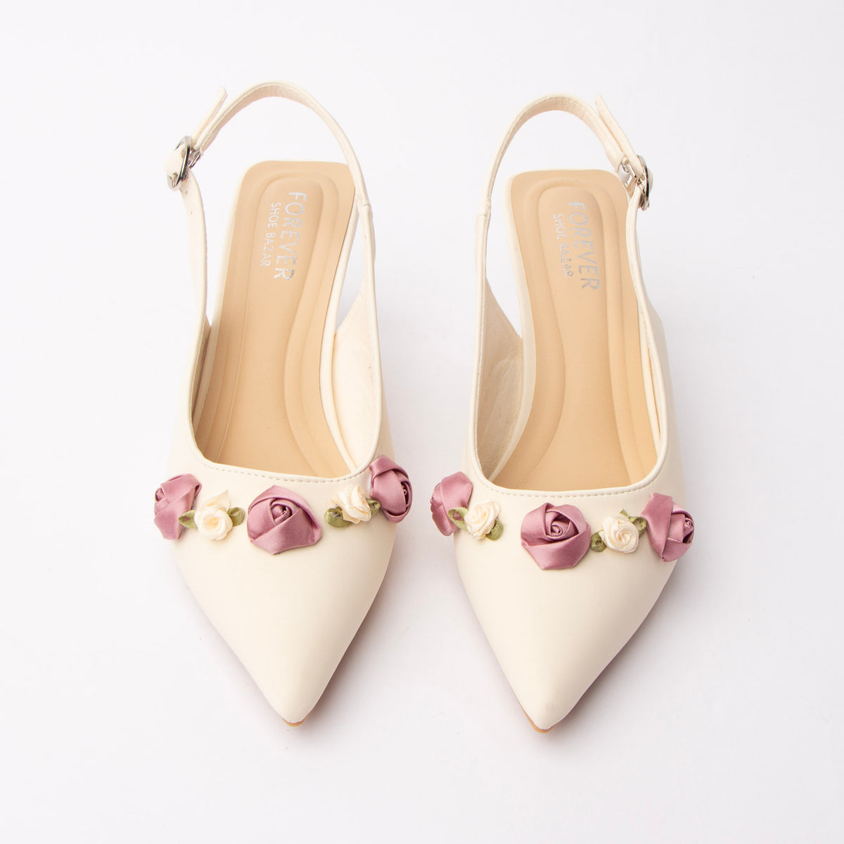 Beige rosette slingback pumps for women – Forever Shoe Bazar