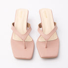 Peach toe-post kitten heel mules for women, both shoes from the front