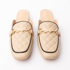 Khaki quilted loafer mules styled for everyday wear