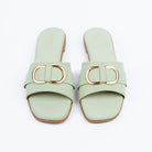 Sea Green buckle ballet flats for women, gold ring buckle detail